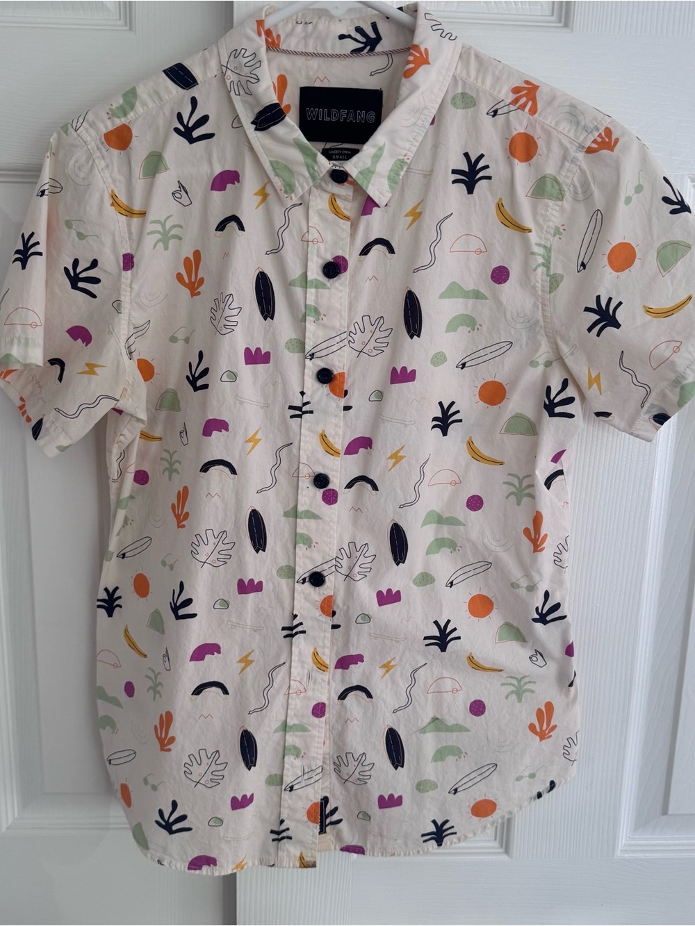 Wildfang Cream Short-Sleeve Button-Up Shirt with Multicolor Print